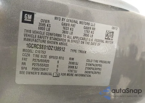 2013 Chevrolet Silverado 1500 Lt from USA, damaged, VIN 1GCRCSE01DZ138912